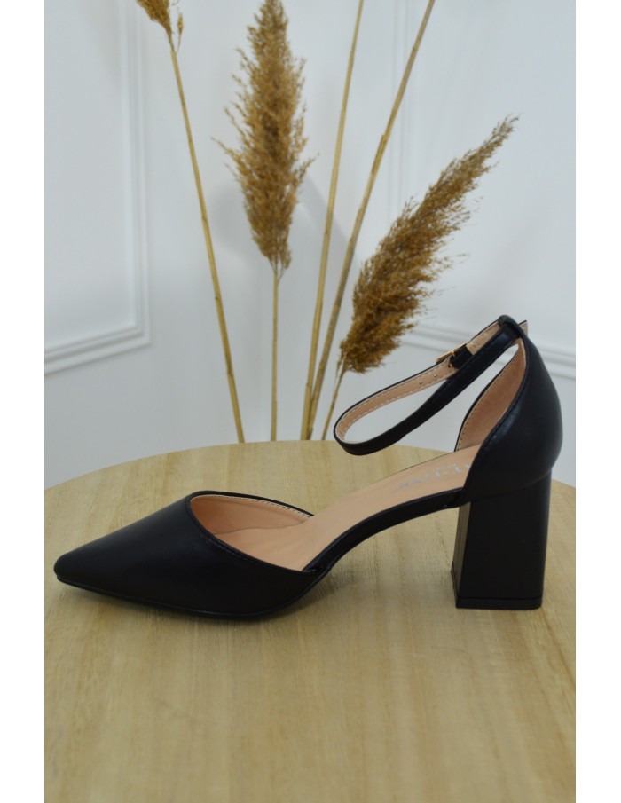 Escarpins noirs à talon carré et bride cheville - femme - Accueil