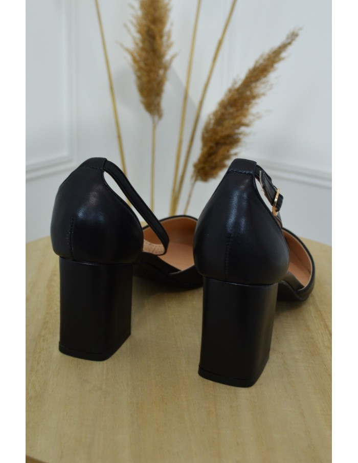 Escarpins noirs à talon carré et bride cheville - femme - Accueil