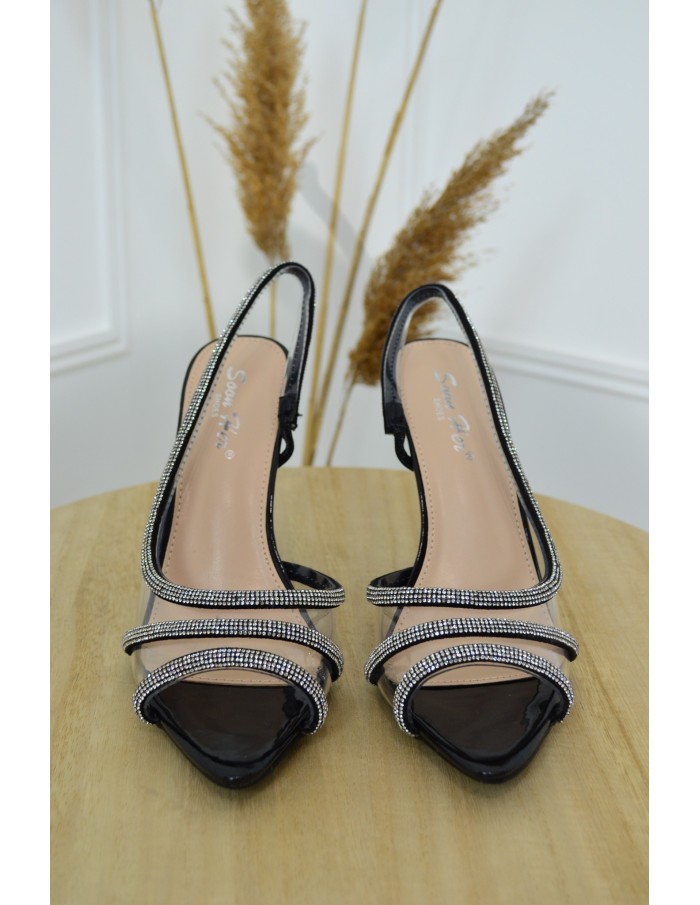 Sandales à talon noir avec strass - femme - Accueil