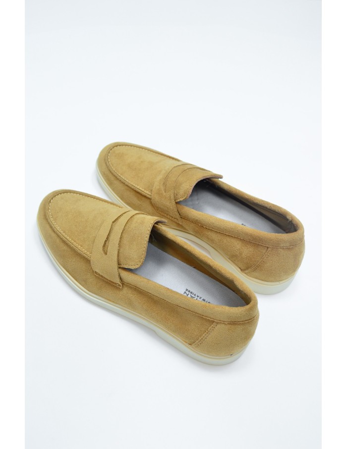 Mocassins camel en tissu avec semelle contrastante - homme - Accueil