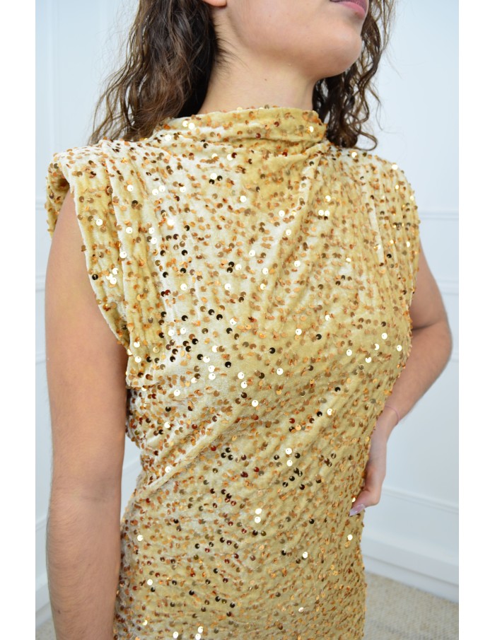 Robe Courte Dorée Pailletée - femme - Accueil