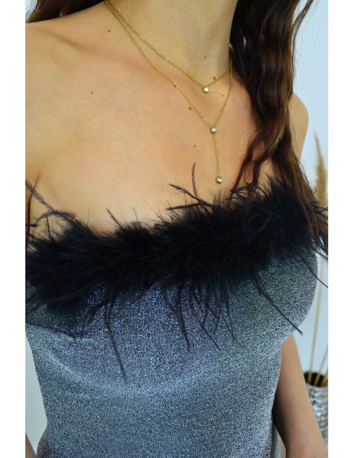 Robe argentée avec bordure en plume - femme - Accueil