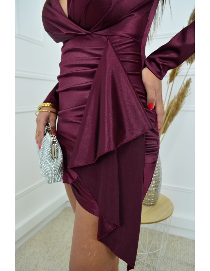 Robe prune en satin avec drapé - femme - Accueil