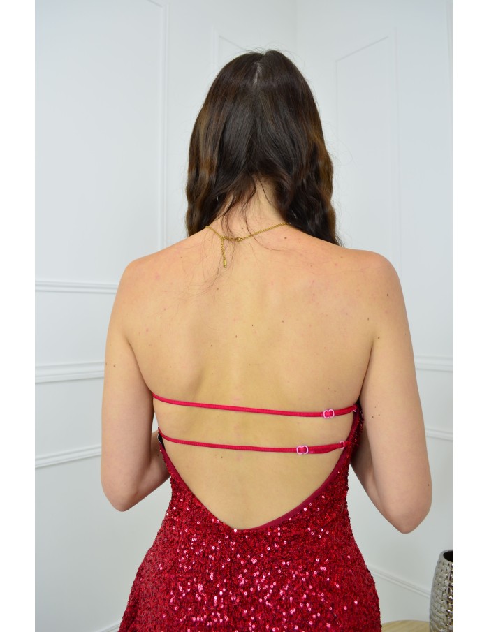 Robe bordeaux bustier pailletée avec drapé - femme - Accueil