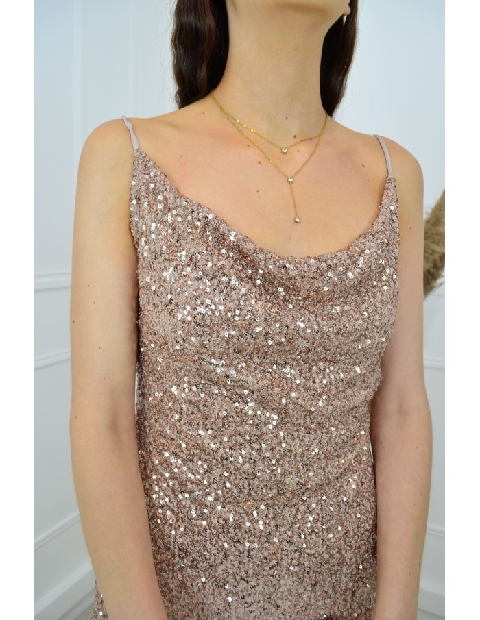 Robe longue taupe à bretelles fines - femme - Accueil