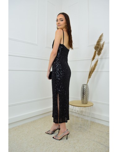 Robe longue noire à bretelles fines -...
