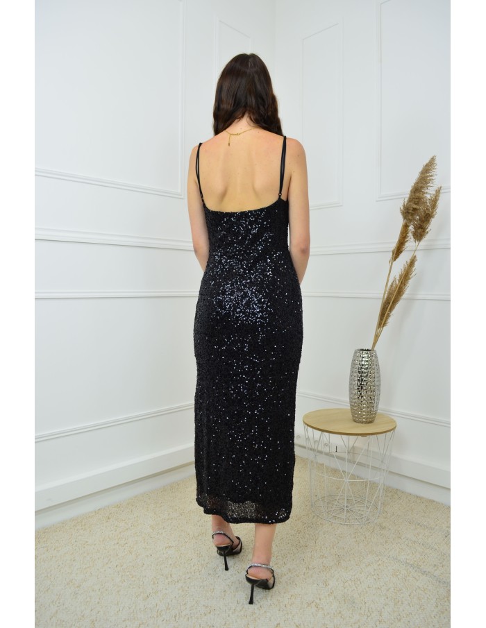 Robe longue noire à bretelles fines - femme - Accueil