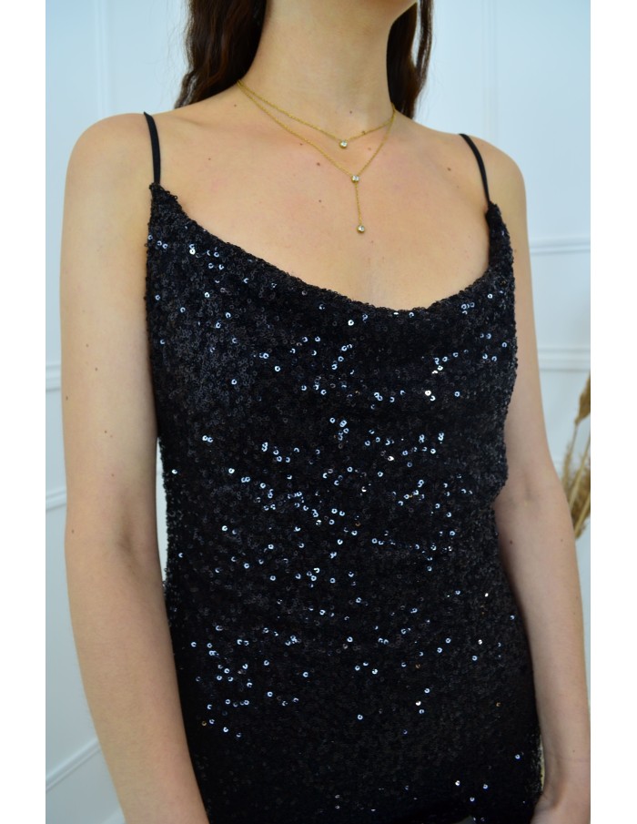 Robe longue noire à bretelles fines - femme - Accueil