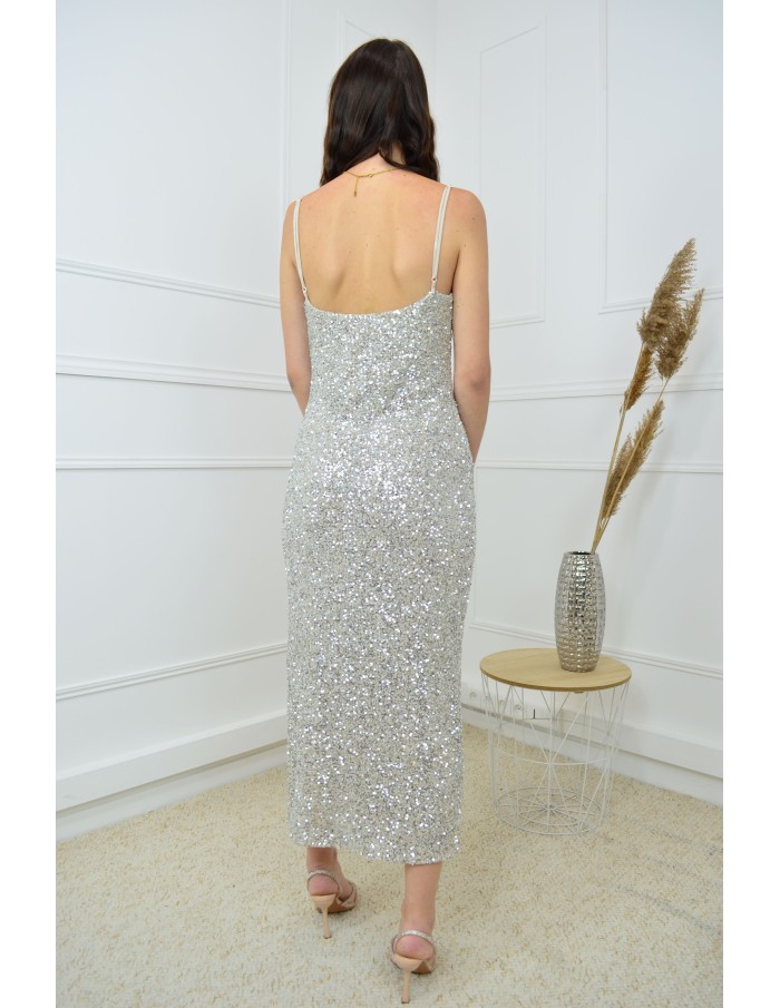 Robe longue argetée à bretelles fines - femme - Accueil