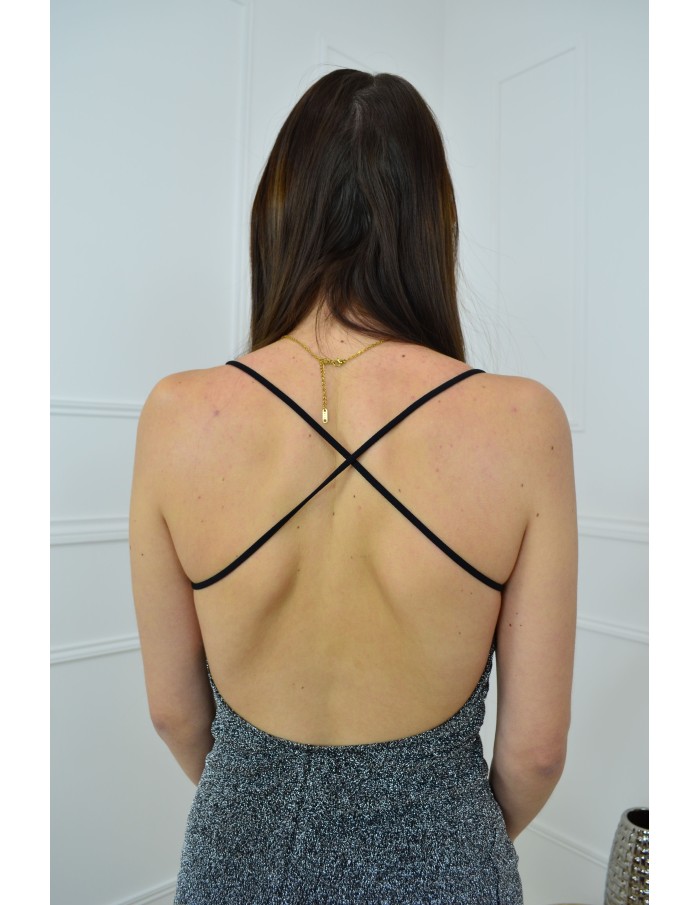 Robe courte argentée bretelles croisées dans le dos - femme - Accueil