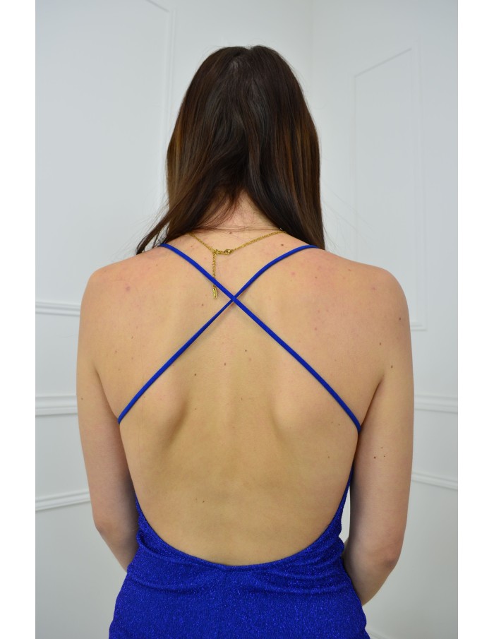 Robe courte bleue bretelles croisées dans le dos - femme - Accueil