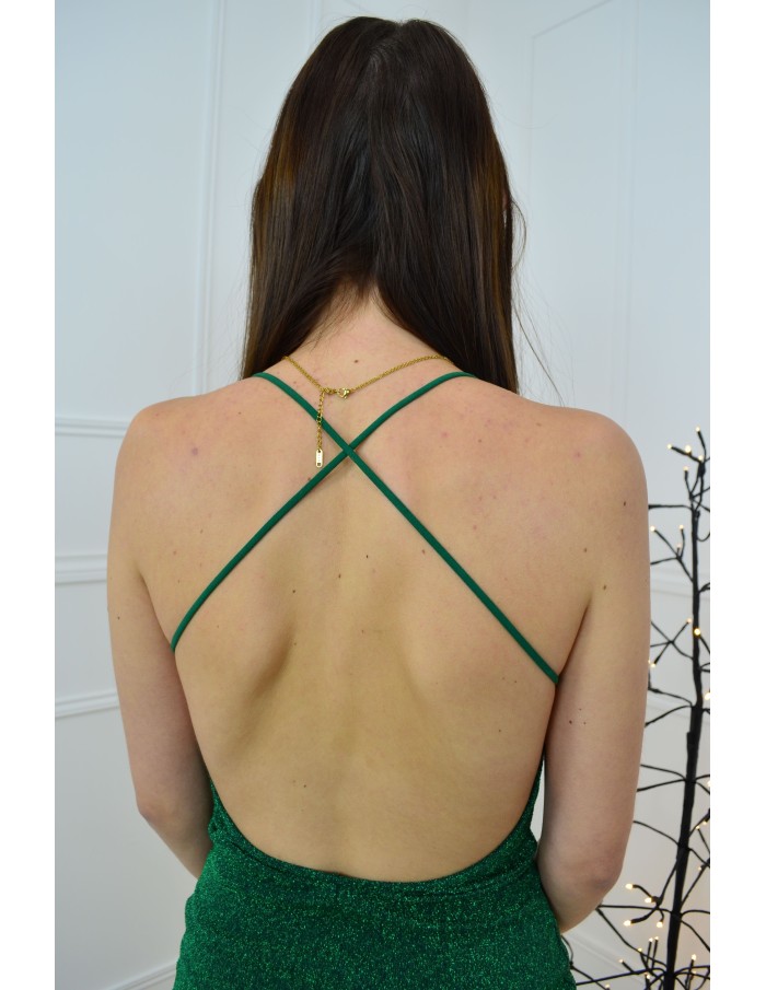 Robe courte verte bretelles croisées dans le dos - femme - Accueil