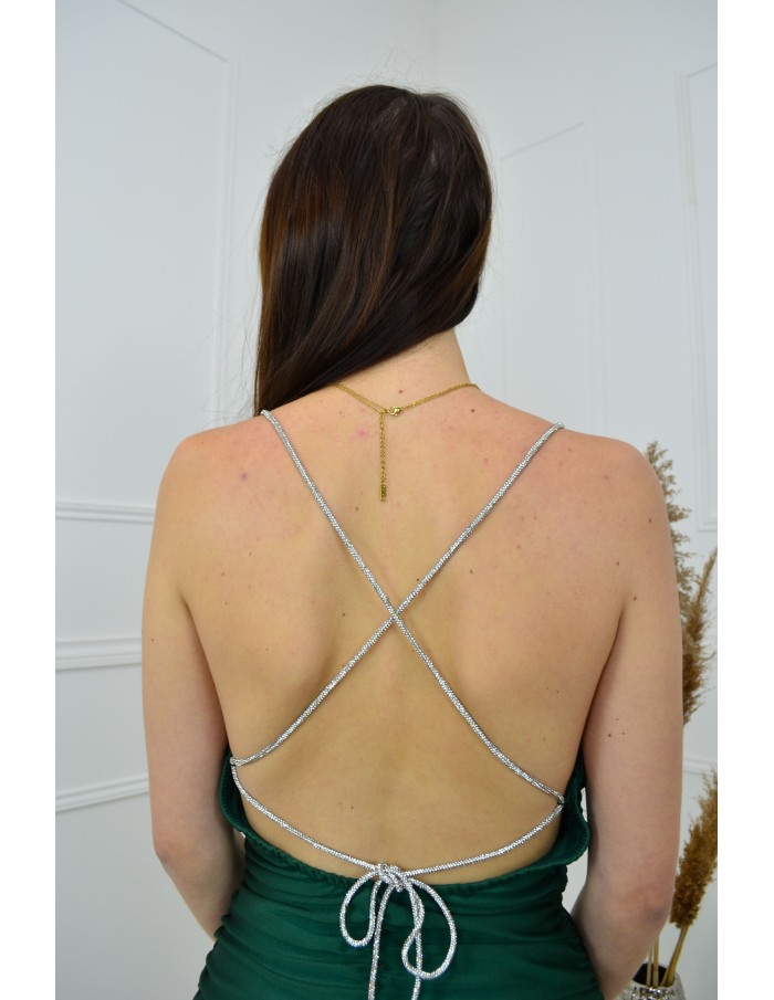 Robe courte verte en satin dos nu avec lacets en strass – femme - Accueil