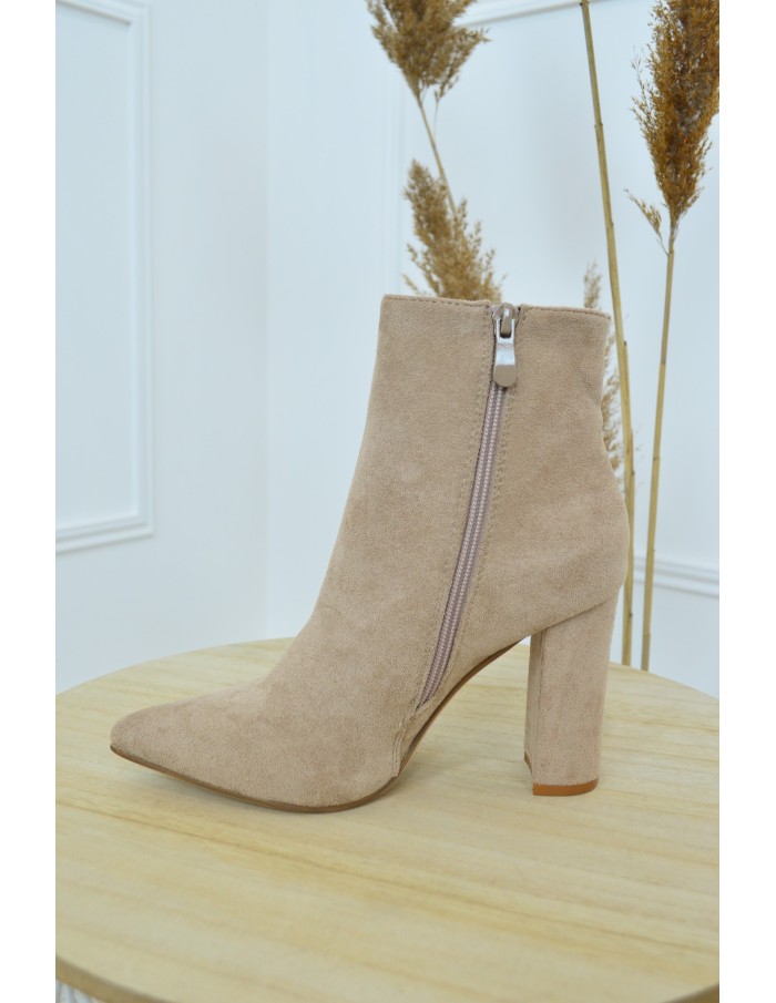 Bottines beiges à talon en daim - femme - Accueil
