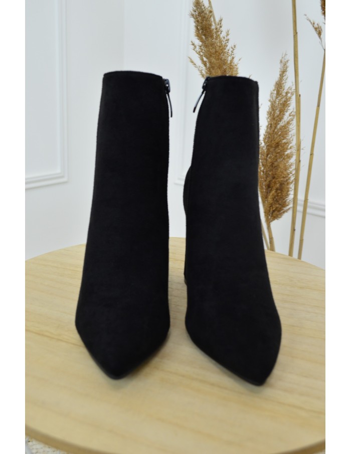 Bottines noires en daim à talon – Élégance et confort pour femme
