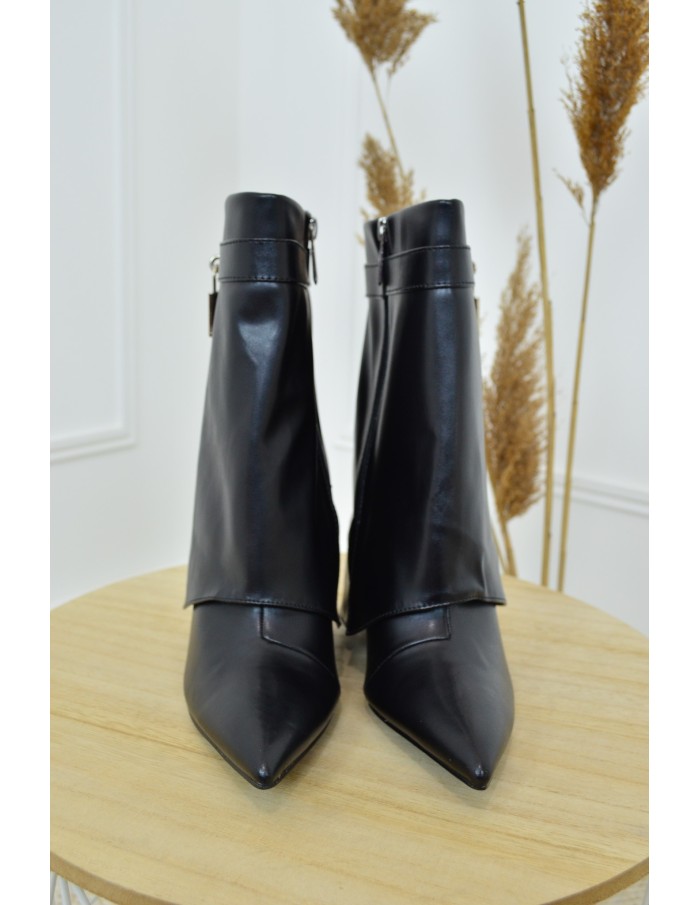 Bottines noires à talon simili cuir - femme