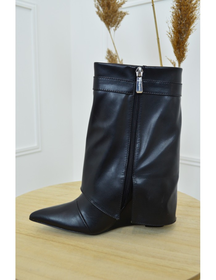 Bottines noires à talon simili cuir - femme