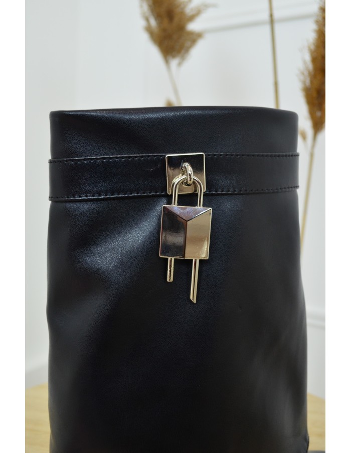 Bottines noires à talon simili cuir - femme