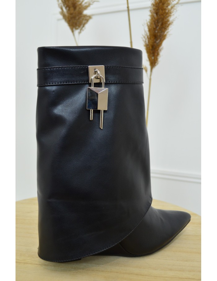 Bottines noires à talon simili cuir - femme