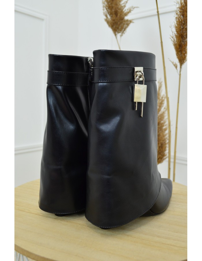 Bottines noires à talon simili cuir - femme