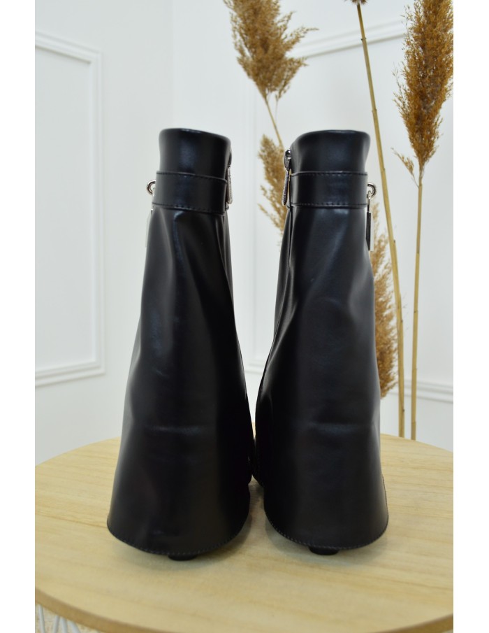Bottines noires à talon simili cuir - femme