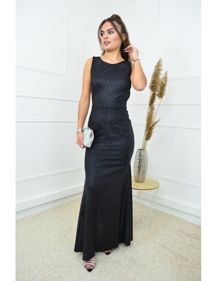 Robe sirène noir pailletté avec nœud bas du dos - femme