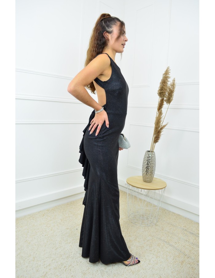 Robe sirène noir pailletté avec nœud bas du dos - femme