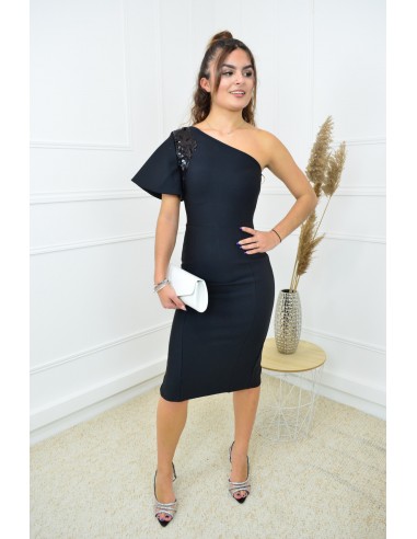 Robe noire à une épaule - femme