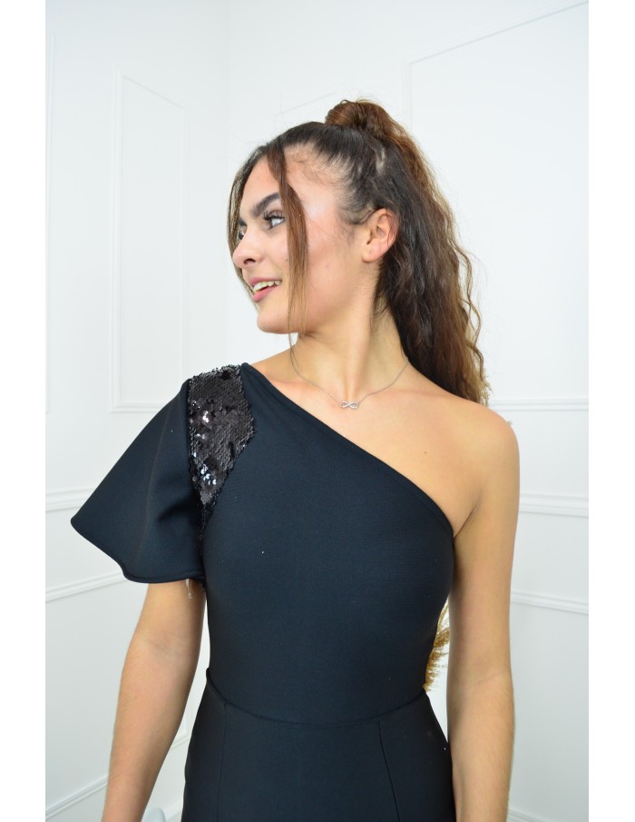 Robe noire à une épaule - femme