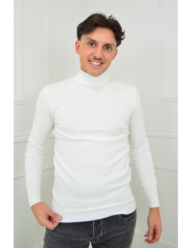 Pull blanc col haut - homme