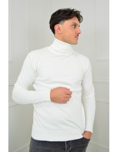 Pull blanc col roulé - homme