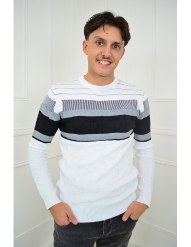 Pull blanc col rond - homme
