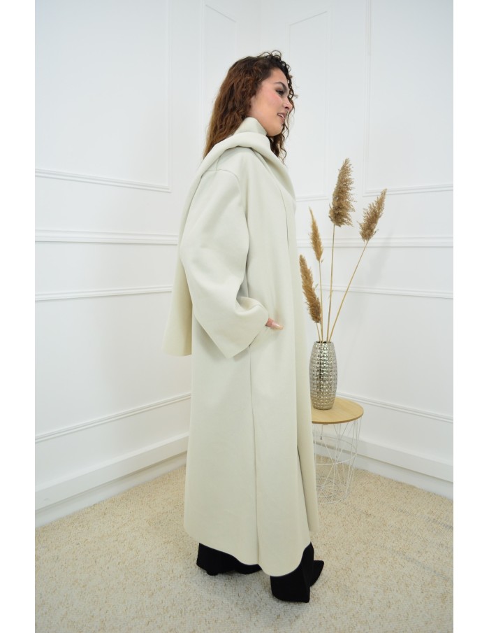 Manteau beige long col écharpe - femme
