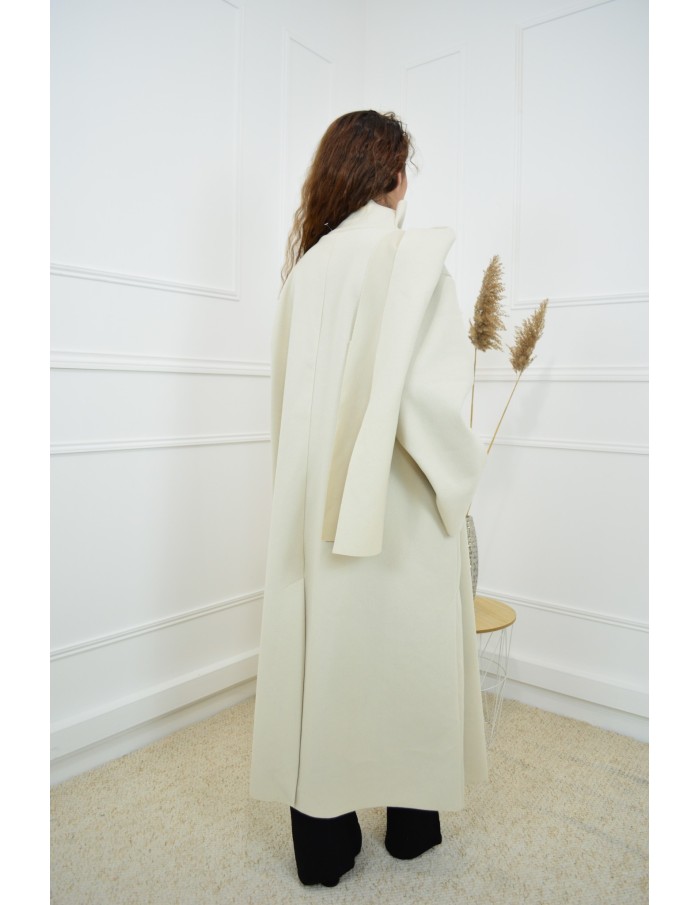 Manteau beige long col écharpe - femme