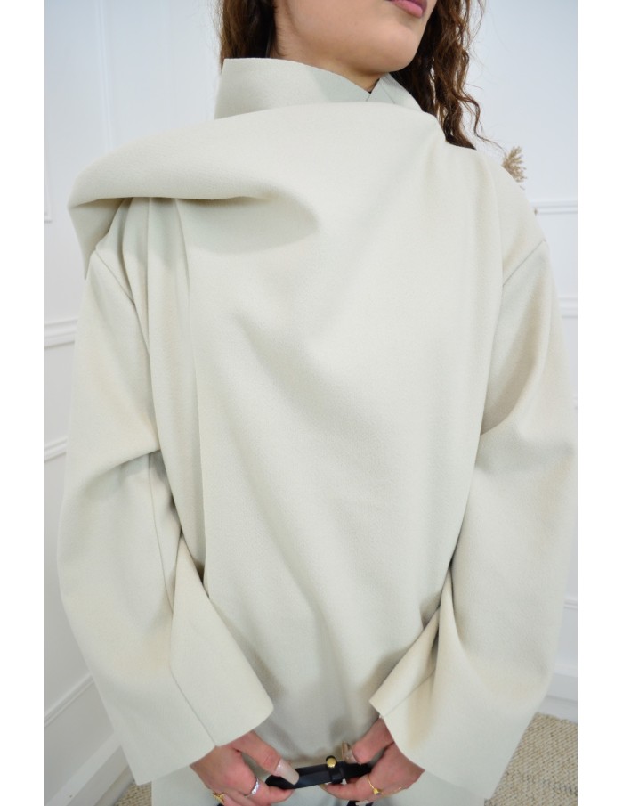 Manteau beige long col écharpe - femme
