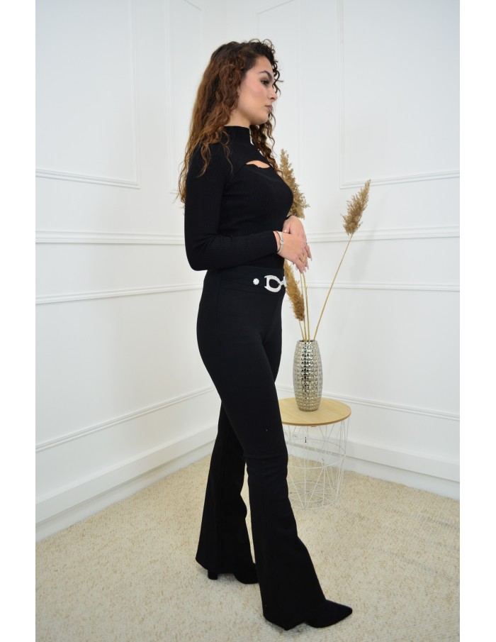 Pantalon évasé moulant noir - femme