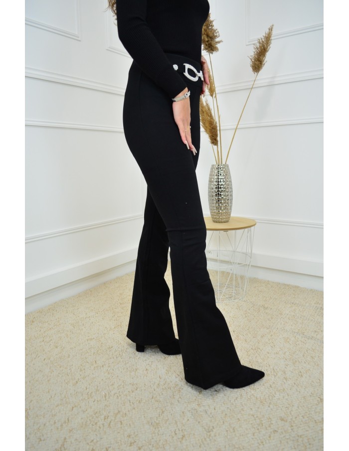 Pantalon évasé moulant noir - femme