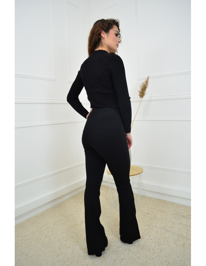 Pantalon évasé moulant noir - femme