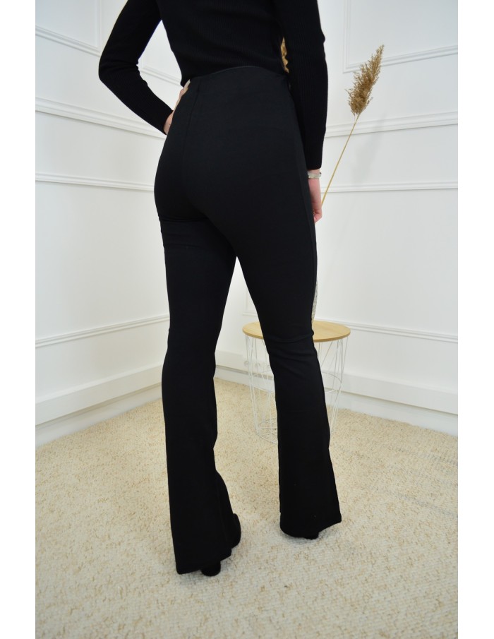 Pantalon évasé moulant noir - femme