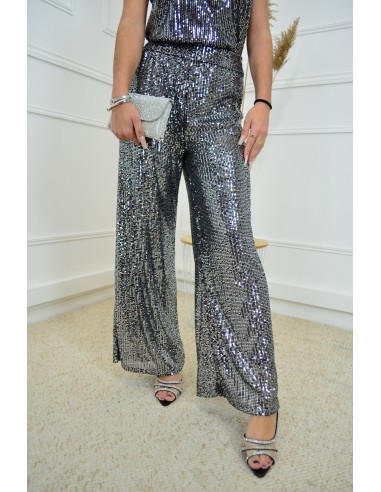 Pantalon gris à paillettes - femme