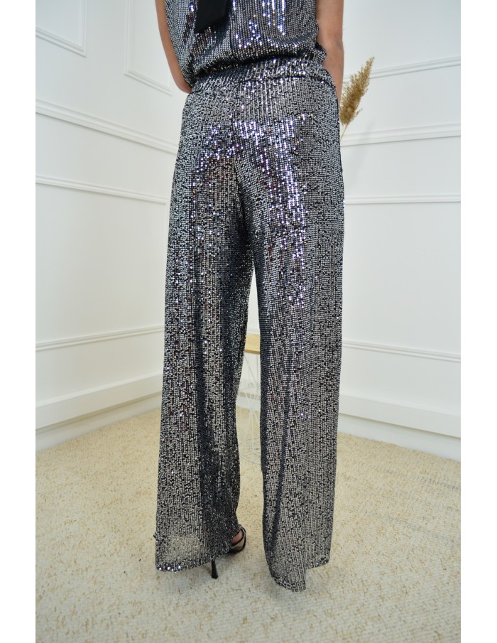 Pantalon gris à paillettes - femme