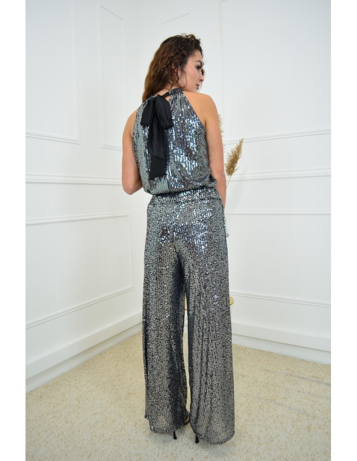 Pantalon gris à paillettes - femme