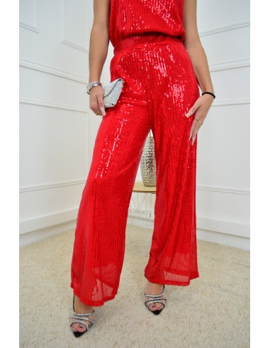 Pantalon rouge à paillettes - femme