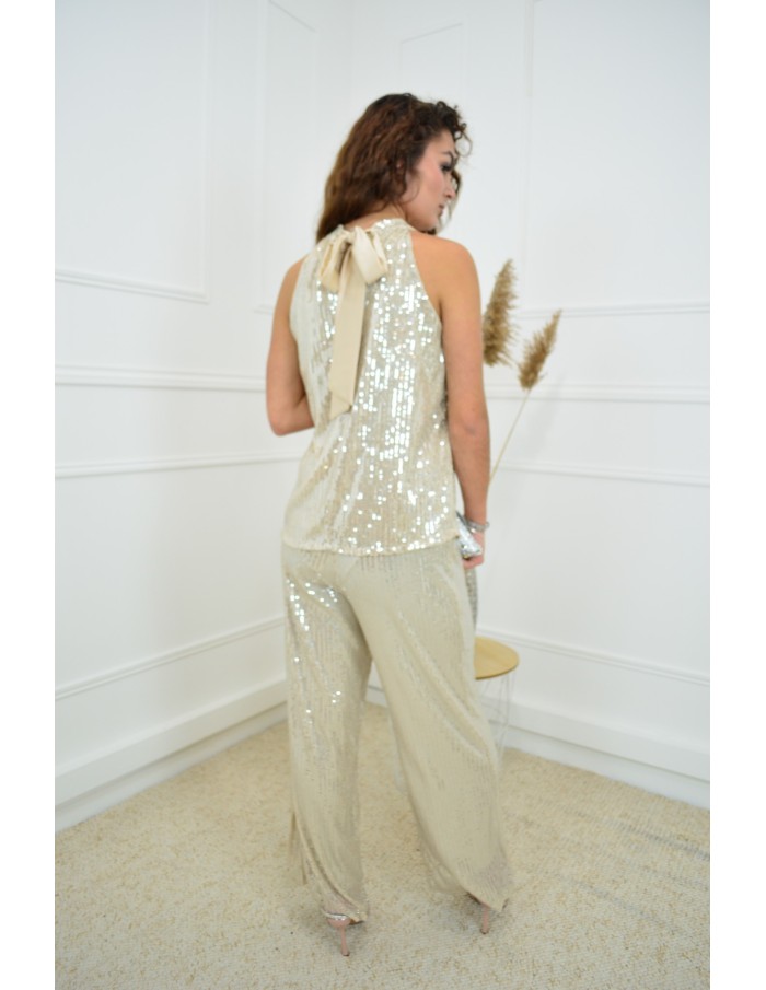 Pantalon champagne à paillettes - femme - Accueil