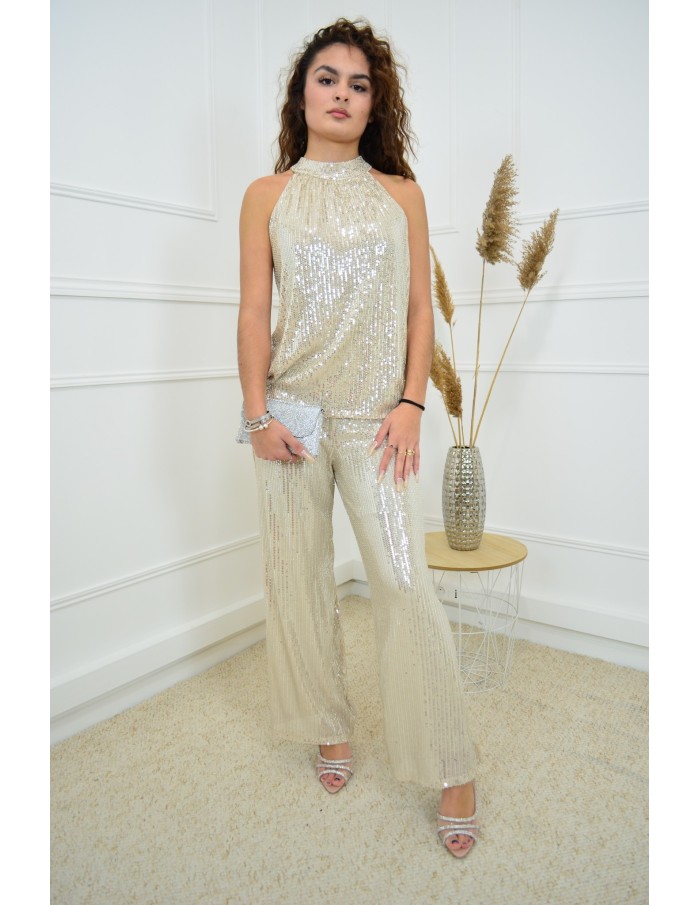 Pantalon champagne à paillettes - femme