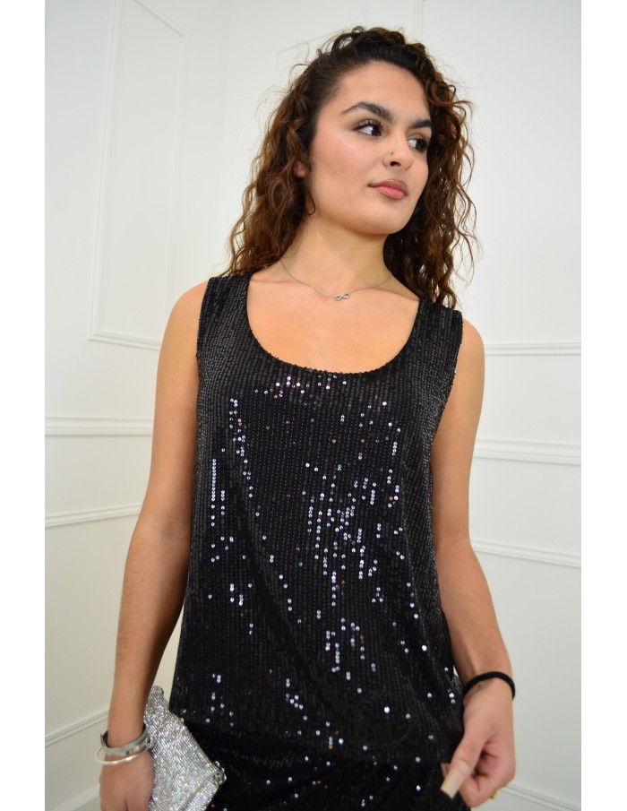 Débardeur noir à paillettes - femme - Accueil