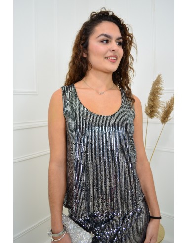 Débardeur gris à paillettes - femme
