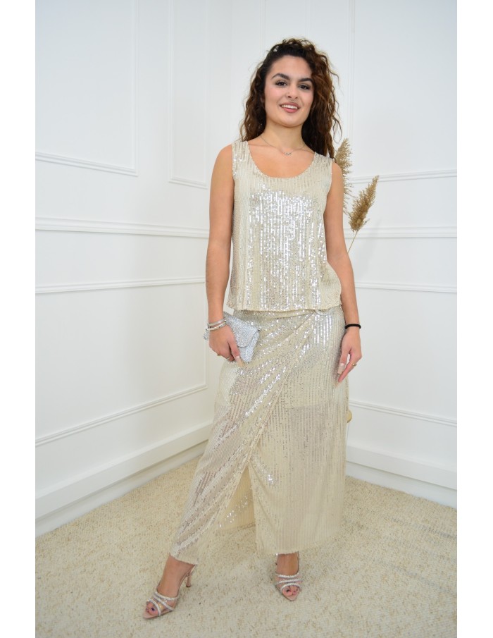 Débardeur champagne à paillettes - femme - Accueil