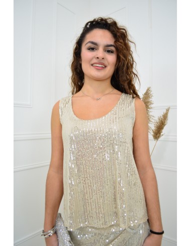 Débardeur champagne à paillettes - femme