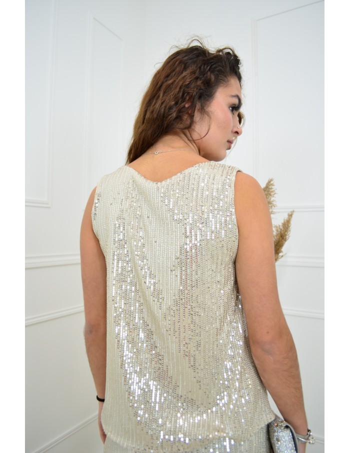 Débardeur champagne à paillettes - femme - Accueil